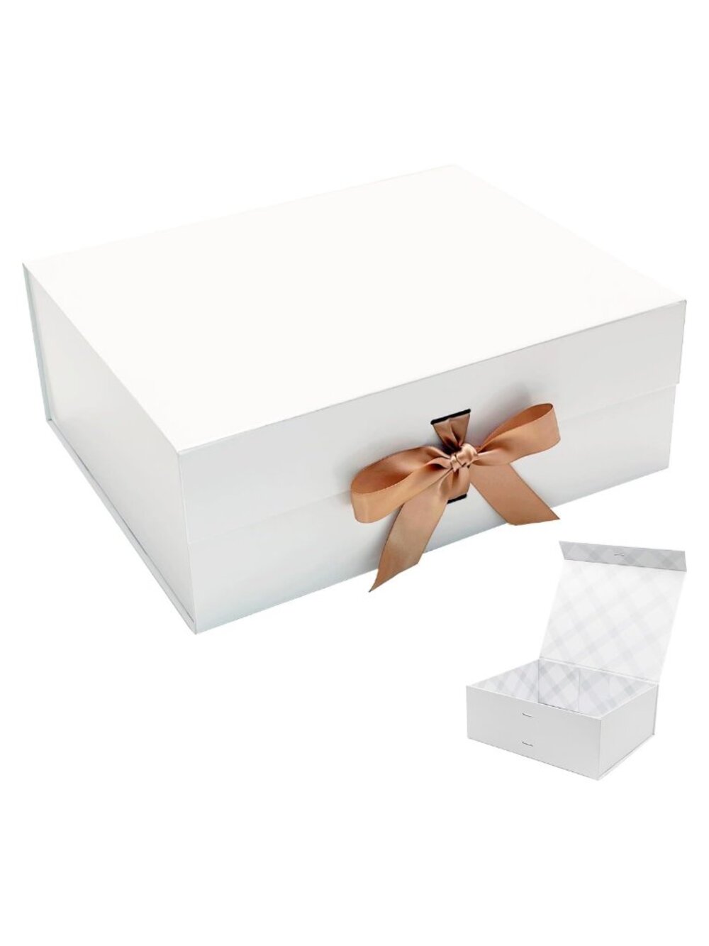 Large Gift Box with Magnetic Lid Ribbon Plaid Lining Foldable